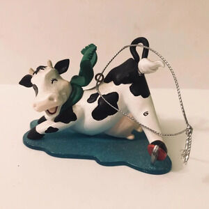 Cow Skating Christmas  Ornament 3 Inch Long Plastic Figure